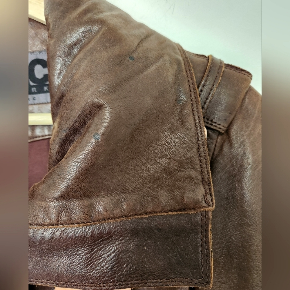 Marc New York Andrew Marc Brown Leather Funnel High Collar Jacket - Picture 14 of 15
